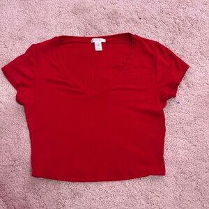 Bozzolo Red Fitted Crop T-Shirt Short Sleeve